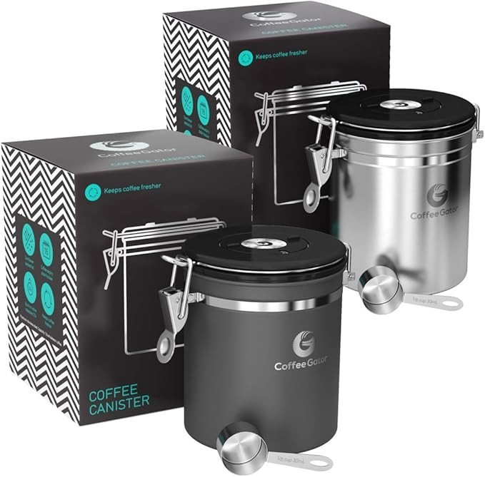 Coffee Gator Coffee Canister, 2pack 16oz Airtight Stainless Steel Kitchen Food Storage Container ... | Amazon (US)