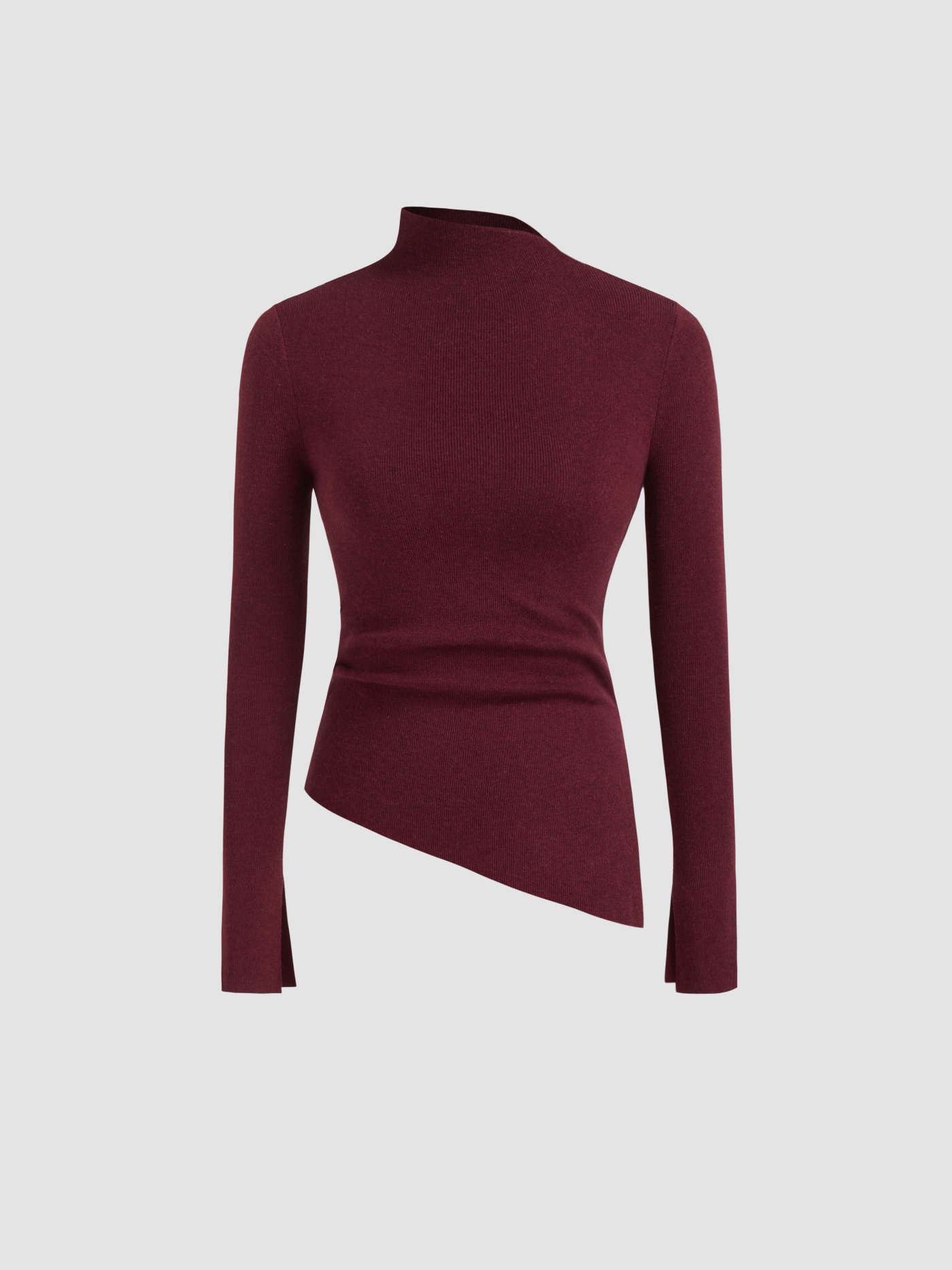 Knit Asymmetrical Neck Solid Long Sleeve Top | Cider