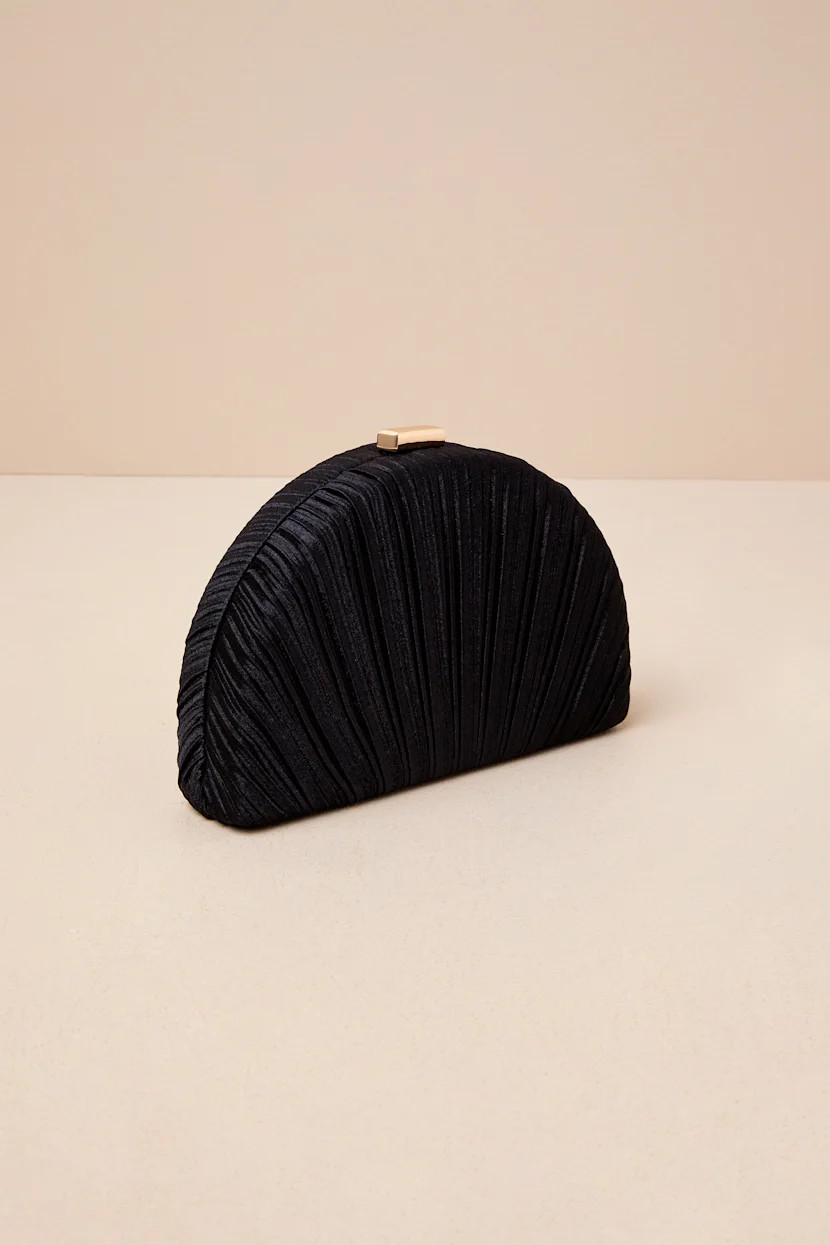 Pleat Perfection Black Satin Pleated Hard Clutch | Lulus