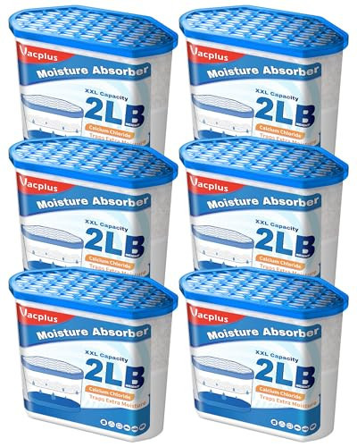 Vacplus Moisture Absorber Buckets – Large Capacity Dehumidifier and Humidity Absorber for Closet, Basement, Bathroom, RV, and Storage Areas, Unscented, 2 lbs, 6 Pack | Amazon (US)