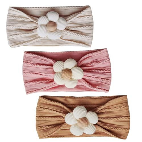 Hjiaruiky 3PCS Baby Girl Bows Baby Headbands Fall Bows for Baby Girls Newborn Handmade Elastic Hair Bows Headbands for Baby Infant Beige Pink (BROWN+BEIGE+PINK) | Amazon (US)