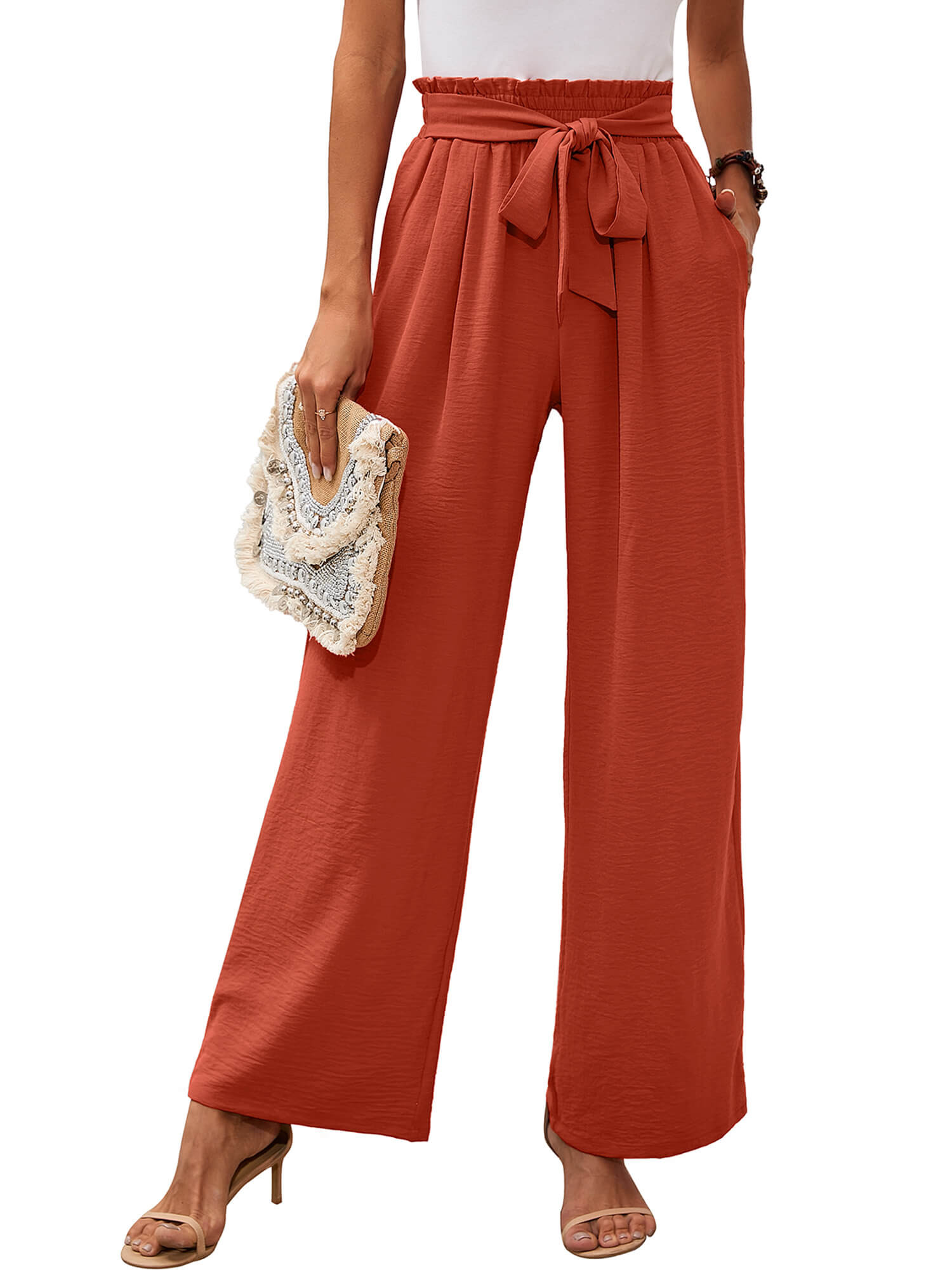 Chiclily Women Wide Leg Pants with Pockets High Waist Loose Belt Flowy Casual Trousers, US Size L... | Walmart (US)