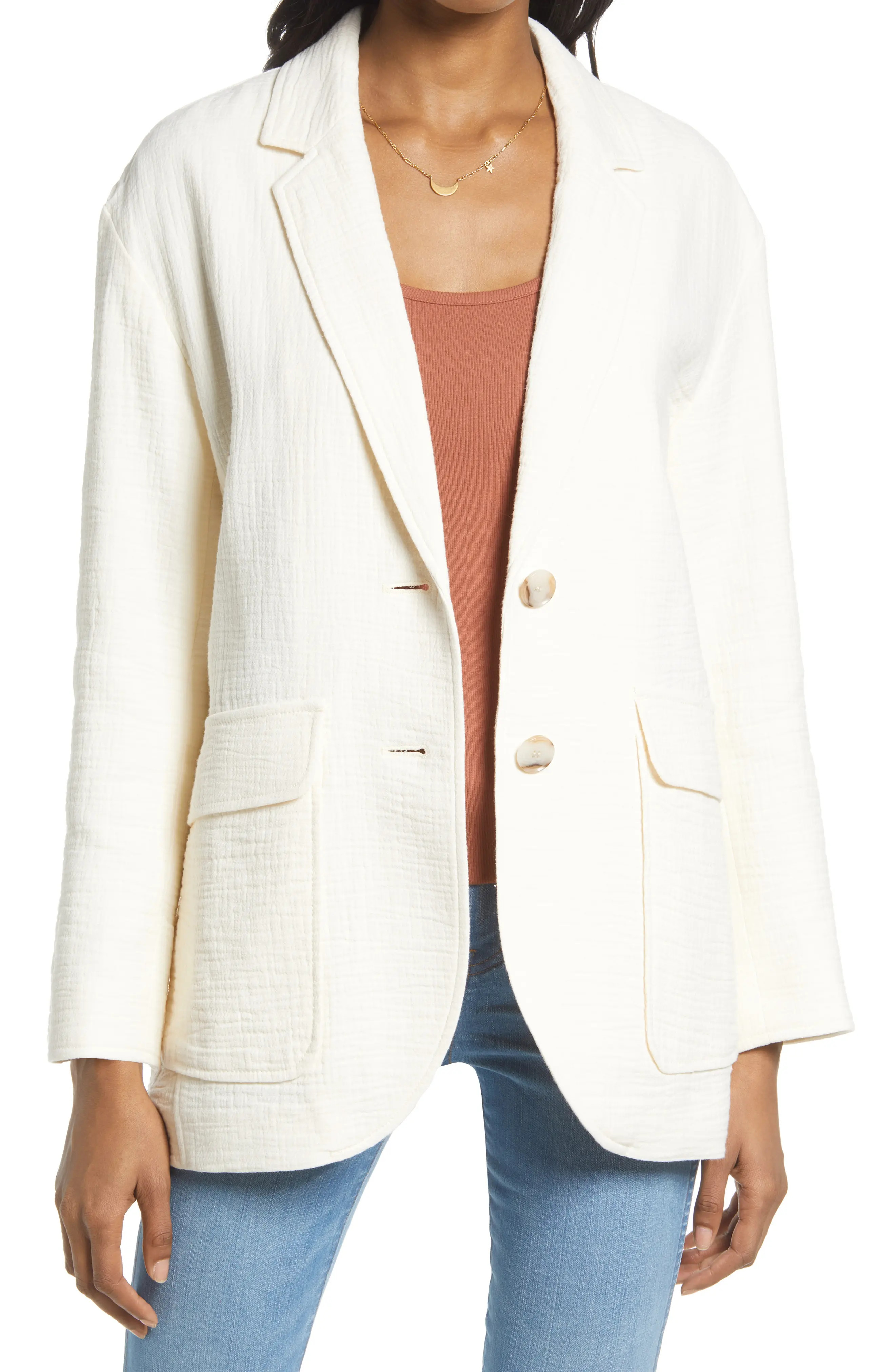 Madewell Larsen Cotton & Linen Oversize Blazer in Antique Cream at Nordstrom, Size X-Large | Nordstrom