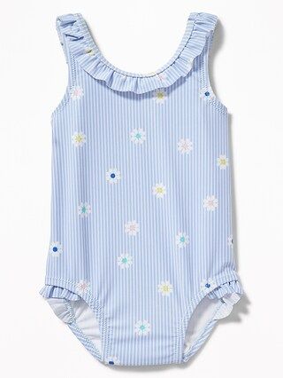Old Navy Baby Patterned Ruffle-Neck Swimsuit For Baby Daisy Size 0-3 M | Old Navy US
