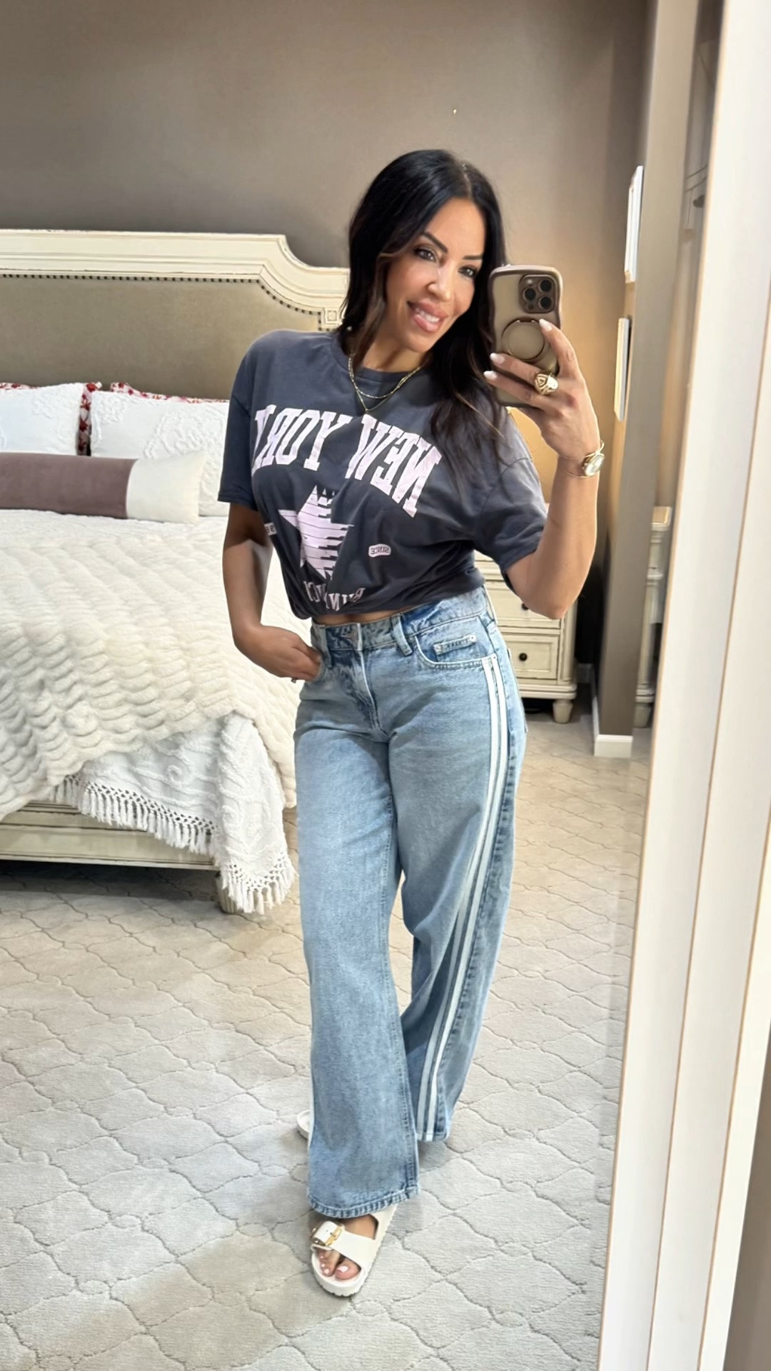 Keeping casual days cute with some Walmart finds! 🖤 Whether you’re team wide-leg cargos or loving the trending stripe jeans, a good graphic tee completes the look. Which style are you rocking? #walmartstyle