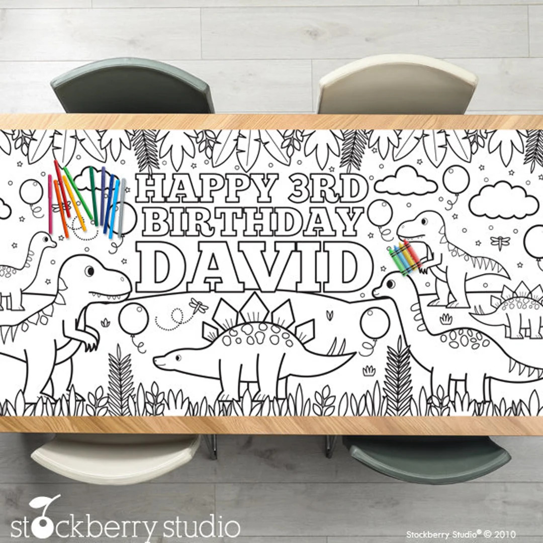 Dinosaur Coloring Tablecloth Birthday Party Decorations T-Rex Party Games Activity Poster Table R... | Etsy (US)