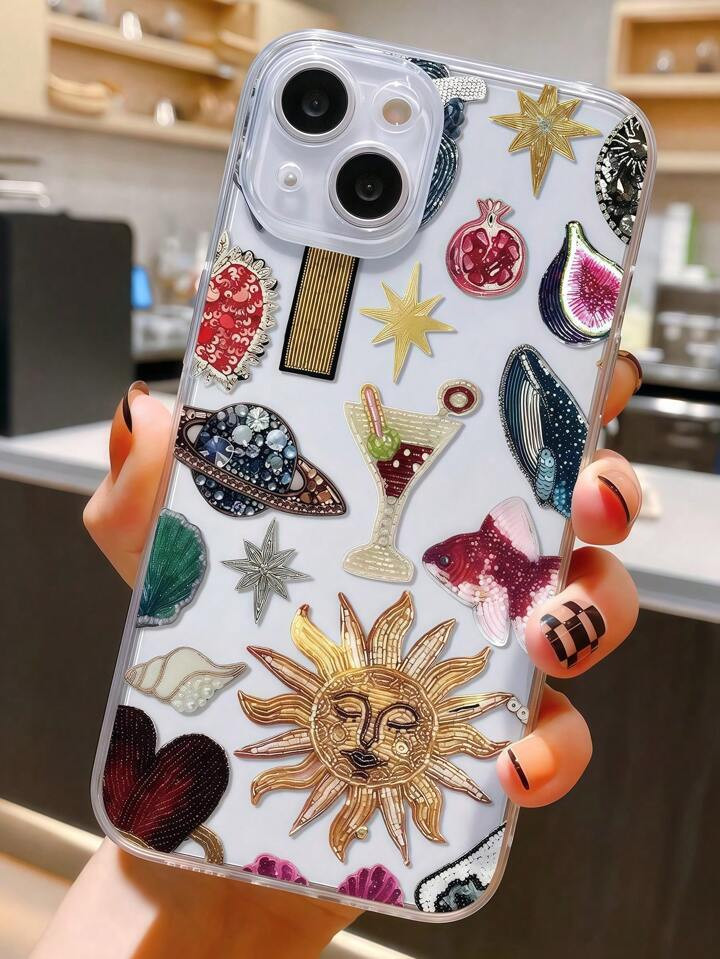 1pc Collage Pattern Transparent TPU Shockproof Anti-Fingerprint Phone Case Compatible With Iphone | SHEIN