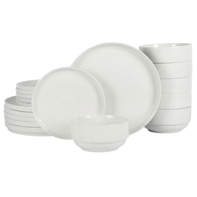 Gibson Home Rothernberg Stackable 18 Piece, Service for 6, White Porcelain Plates and Bowls Set | Walmart (US)