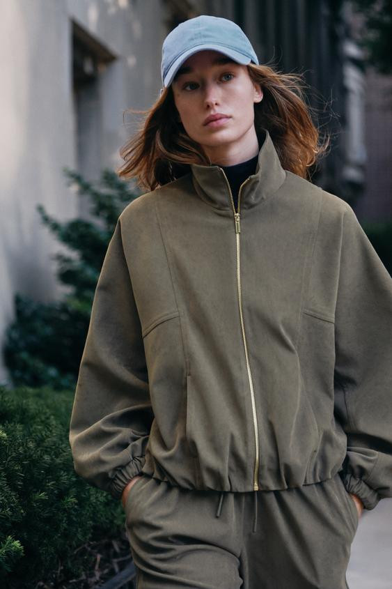 Zara - High Collar Bomber Jacket - Khaki - Xl - Woman | Zara UK