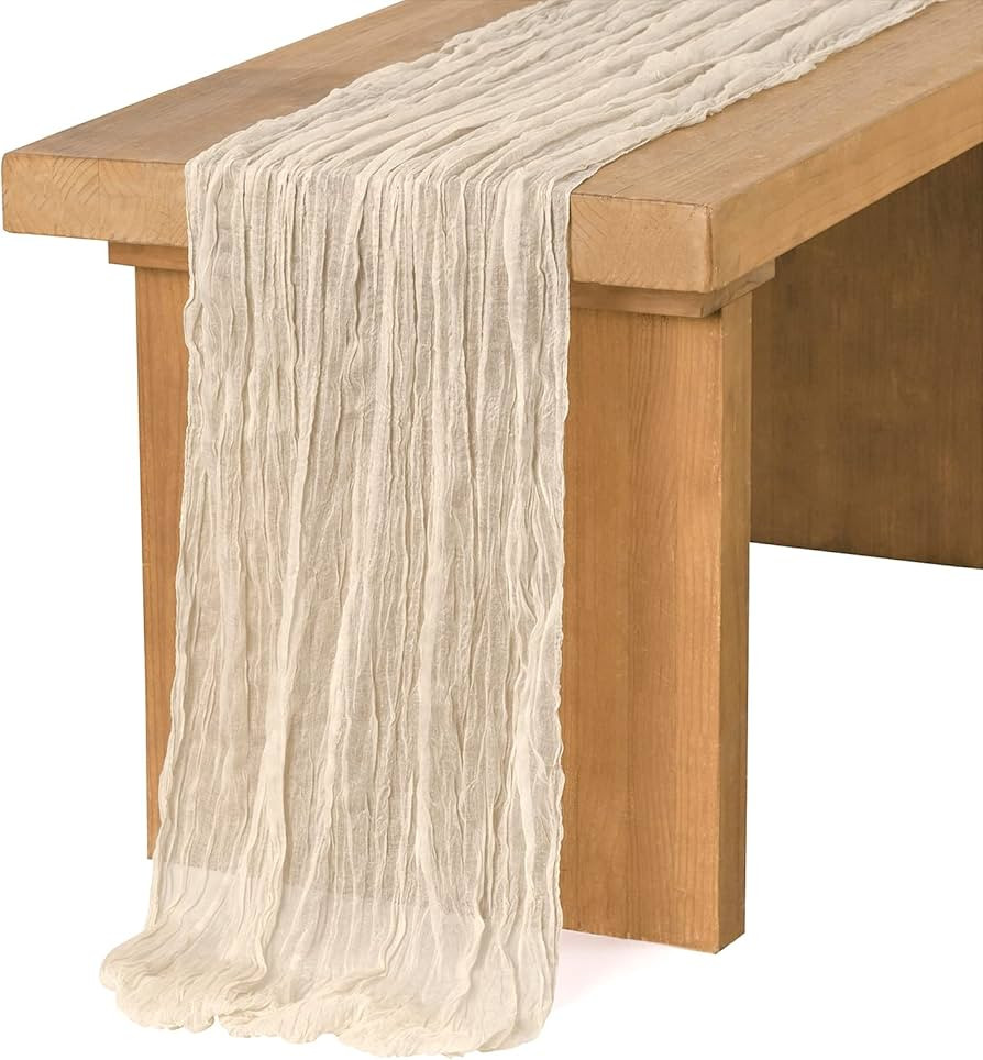 Ling's Moment 10Ft Ivory Table Runner Cheesecloth Beige Cream White Table Runner Gauze Semi-Sheer... | Amazon (US)