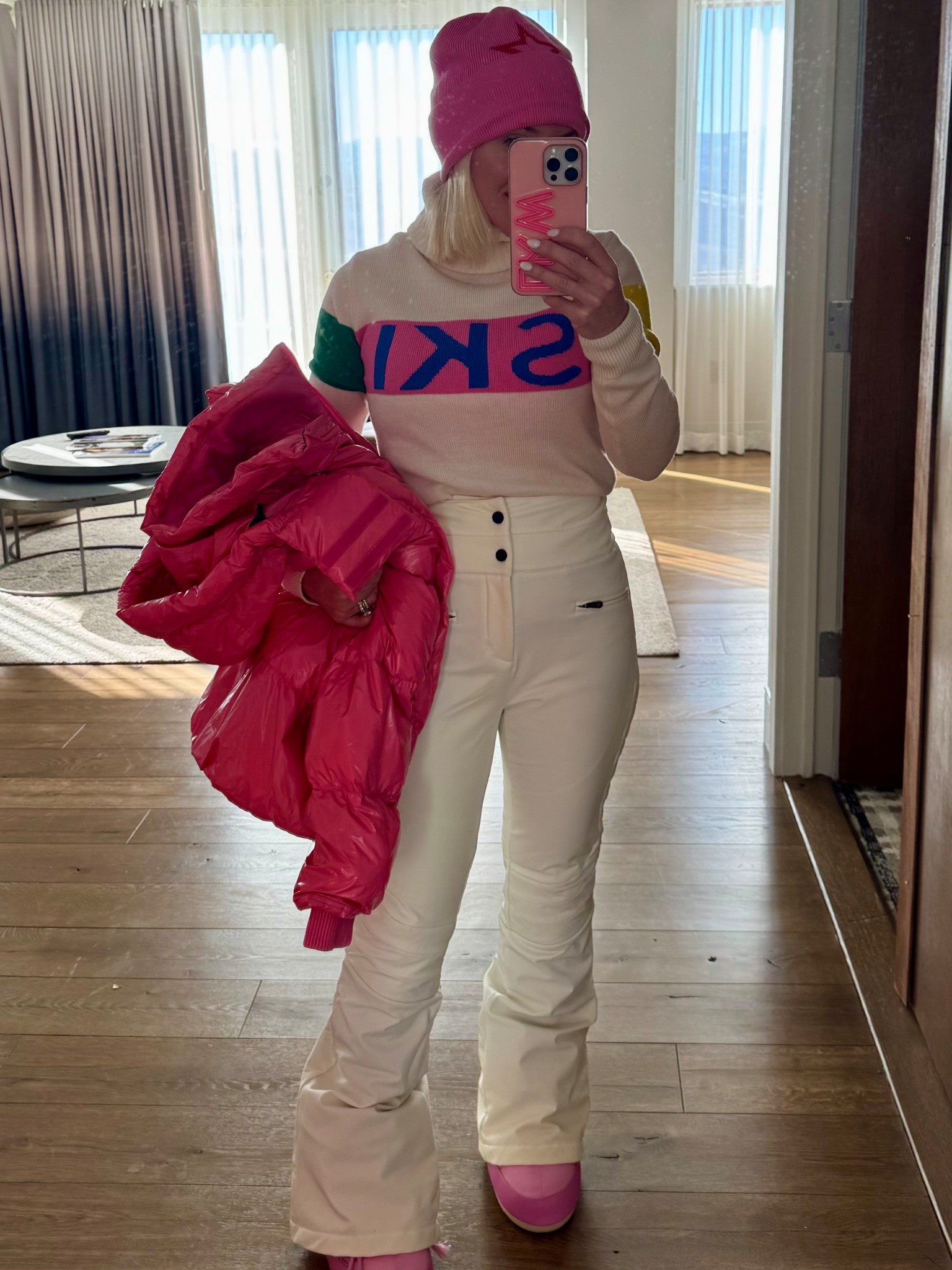 White Perfect Moment Ski pants size small. Pink moon boots. Ski look. Aspen. Spring ski. Spring ski style 

#LTKSeasonal #LTKTravel #LTKShoeCrush