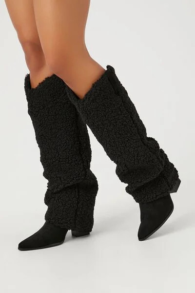 Faux Shearling Block Heel Boots | Forever 21 (US)