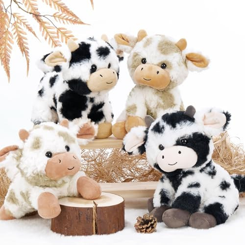 Muiteiur 4 Pcs Soft Cow Stuffed Animals, Cute 10 inch Stuffed Cow Dolls for Kids, Soft Plush Toys | Amazon (US)