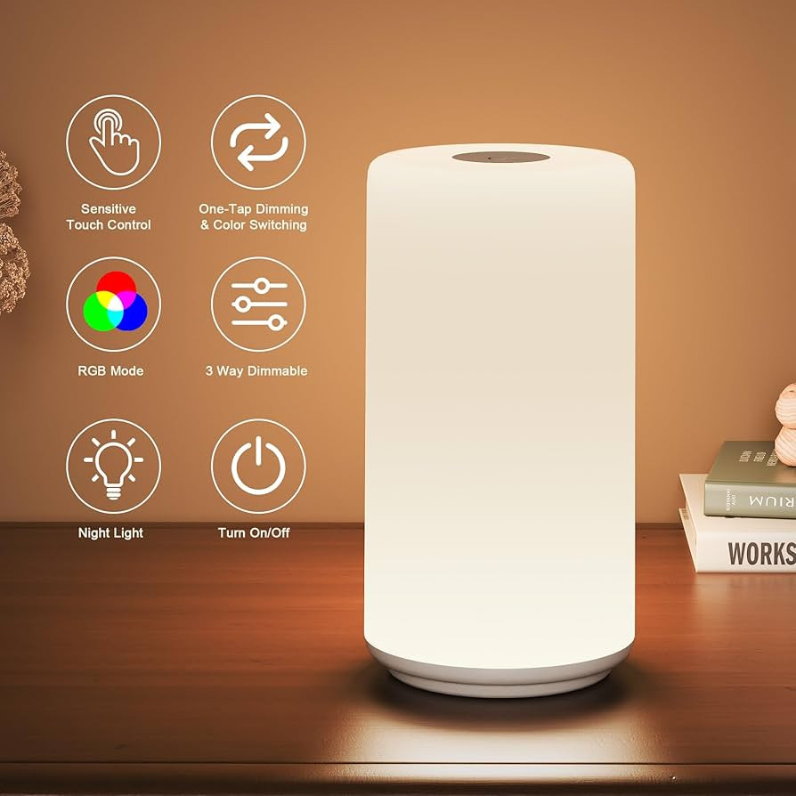 Touch Bedside Table Lamp, [RGB Mode] 3 Way Dimmable Warm White Lights for Bedroom, Multi-Color Sm... | Amazon (US)