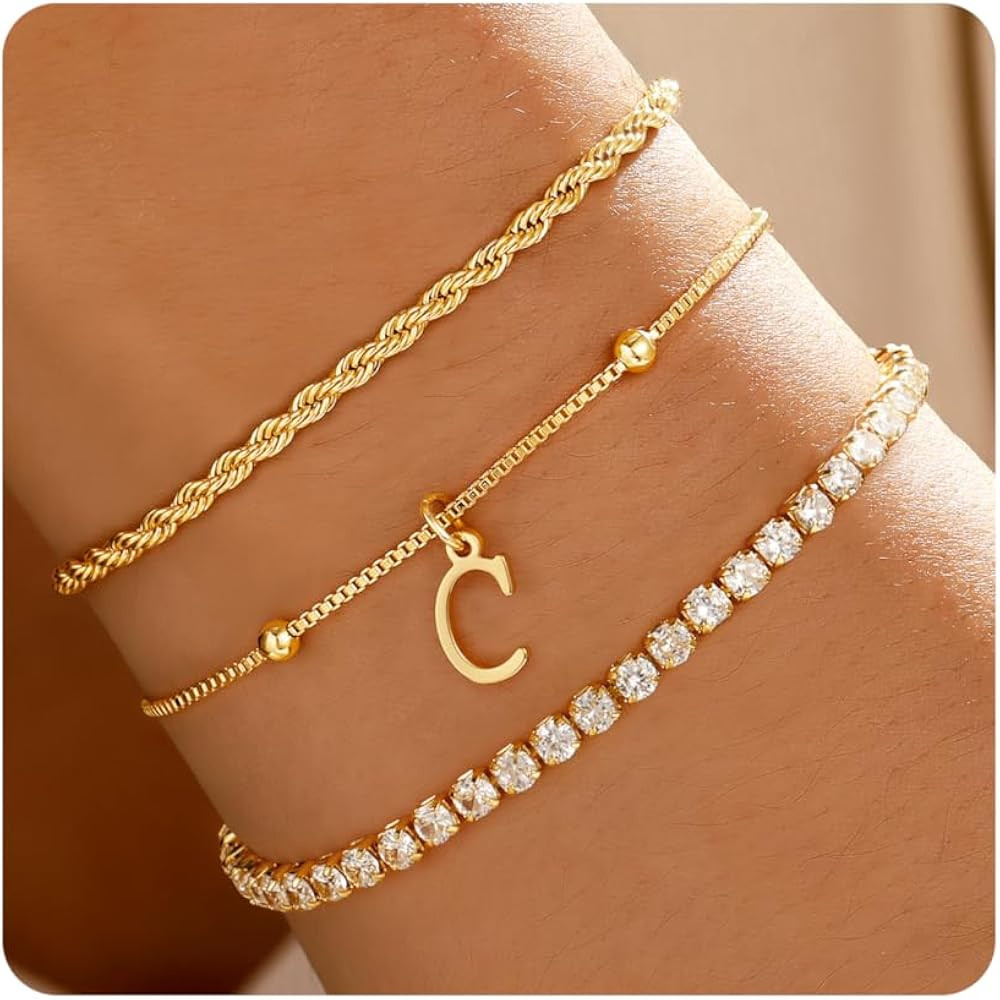 Christmas Gifts for Women Teen Girls Grandkids - Dainty Gold Bracelets for Women Personalized Gol... | Amazon (US)