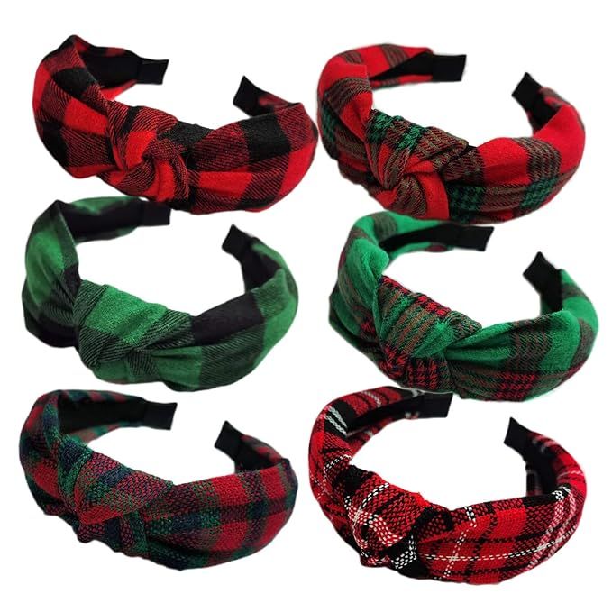 KizBruo 6PCs Christmas Knotted Plaid Headbands Fashion Vintage Turban Hair Band Retro Wide Headba... | Amazon (US)