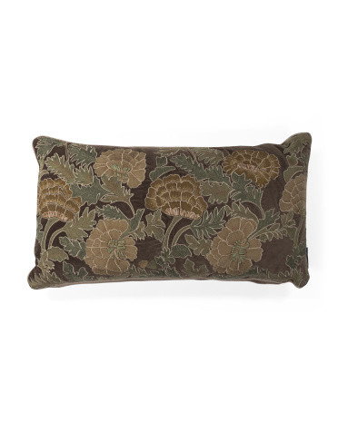 14x26 Embroidered Floral Jacobean Velvet Lumbar Pillow | TJ Maxx