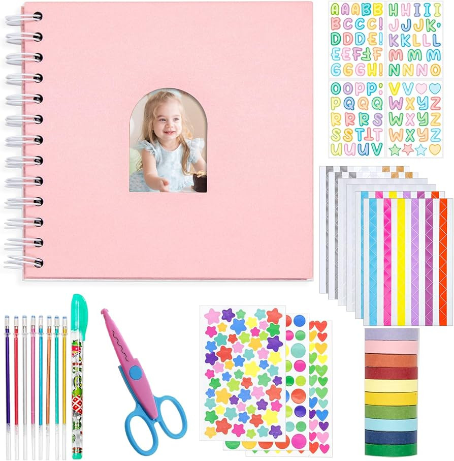 Kid Scrapbook DIY Photo Album Hard Cover Scrapbook Kit for Kids Instant Camera Print Paper with D... | Amazon (US)