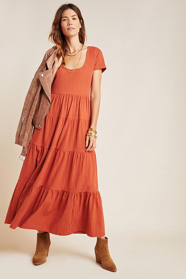 Maeve Gillian Tiered Maxi Dress By Maeve in Orange Size L | Anthropologie (US)