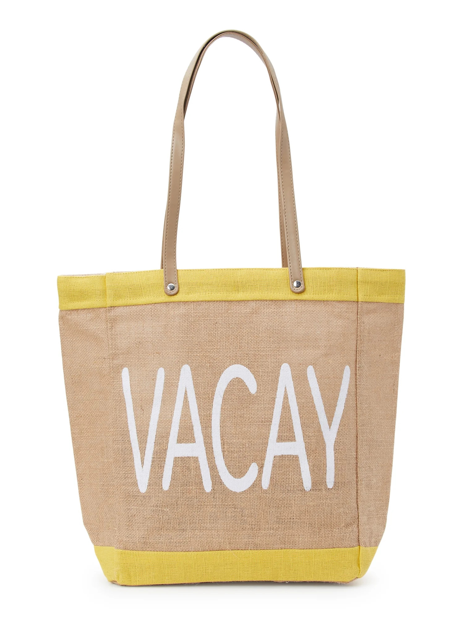 No Boundaries Women's Burlap Large Beach Tote Handbag, Yellow - Walmart.com | Walmart (US)