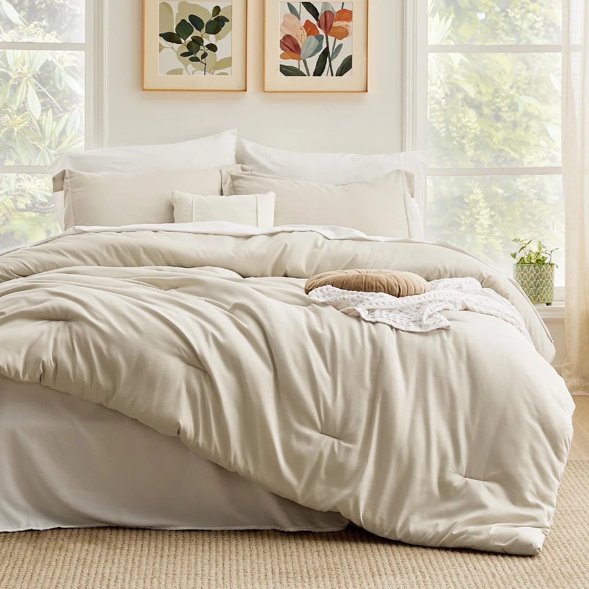 Bedsure Queen Comforter Set - 7 Pieces Beige Queen Bedding Set for All Seasons, Boho Contrasting ... | Wayfair North America