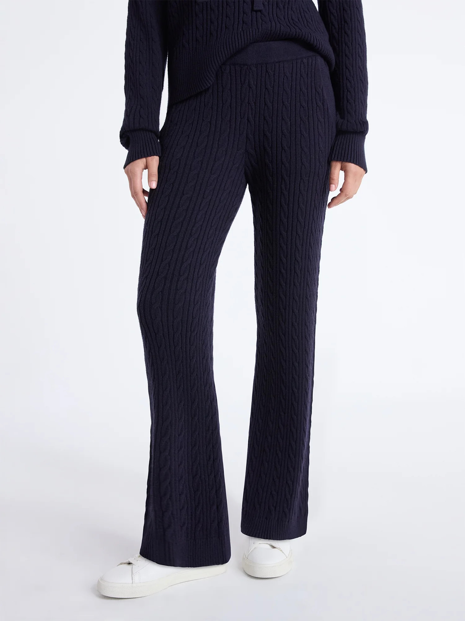 Free Assembly Women's Cozy Yarn Wide Leg Cable Knit Sweater Pants, Size XS-XXL | Walmart (US)