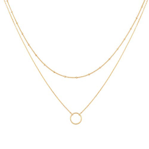 MEVECCO Gold Layered Choker Necklace for Women,18K Gold Plated Cute Dainty Karma Round Circle Disc Charm Small Beaded Satellite Chain Minimalist Choker Necklace | Amazon (US)