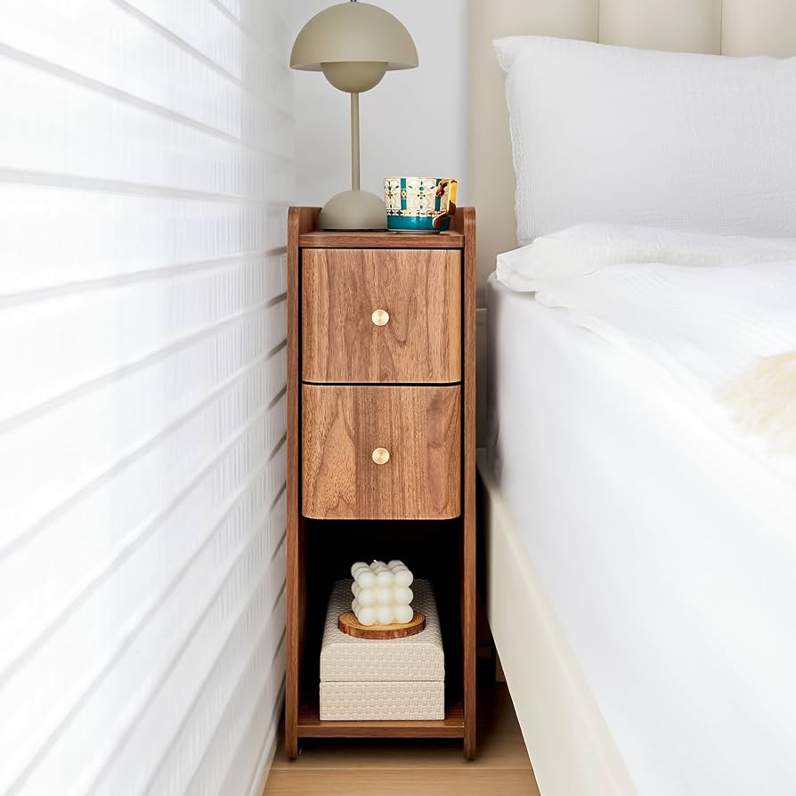 Narrow End Table Bedroom, Wooden Small 2 Drawer Nightstand, Thin Couch Side End Table, Skinny Bed... | Amazon (US)