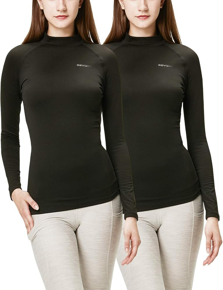 DEVOPS Women's 2 Pack Thermal Turtle Long Sleeve Shirts Compression Baselayer Tops | Amazon (US)