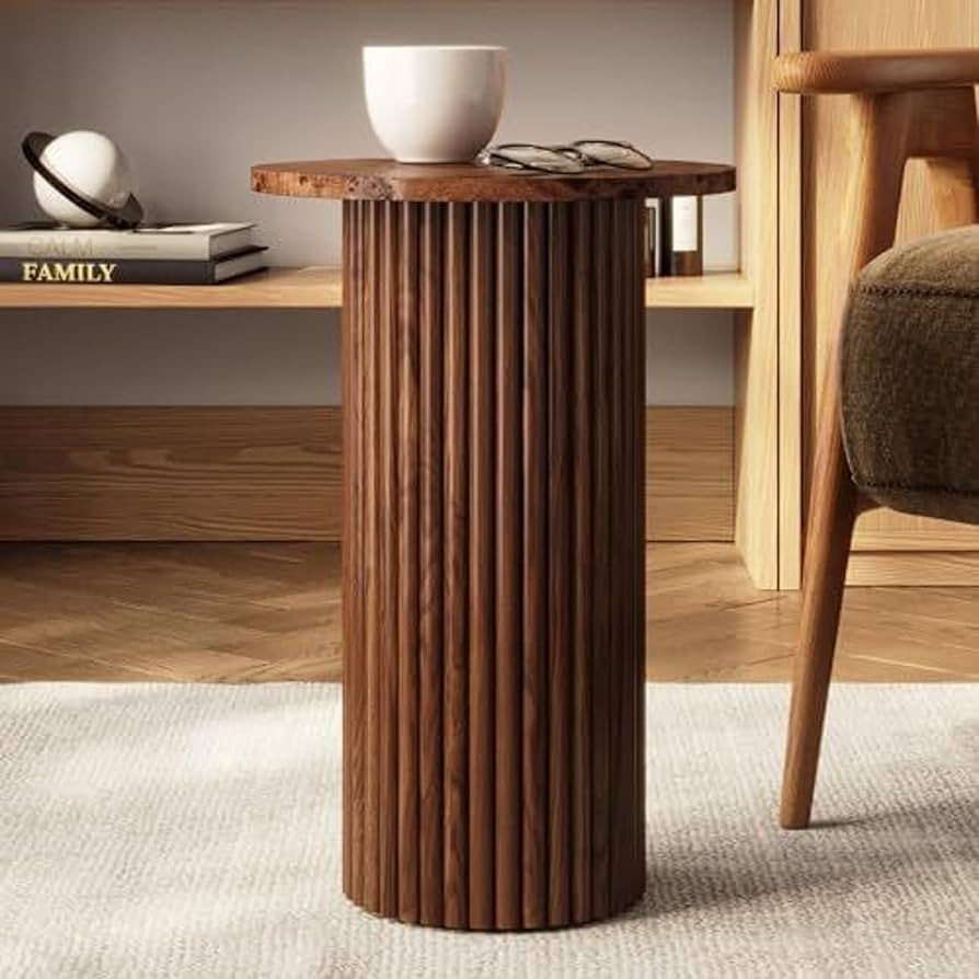 Round Fluted Drink Table - Modern Home, Bedroom, and Living Room Desk Furniture - Small Wooden Ro... | Amazon (US)