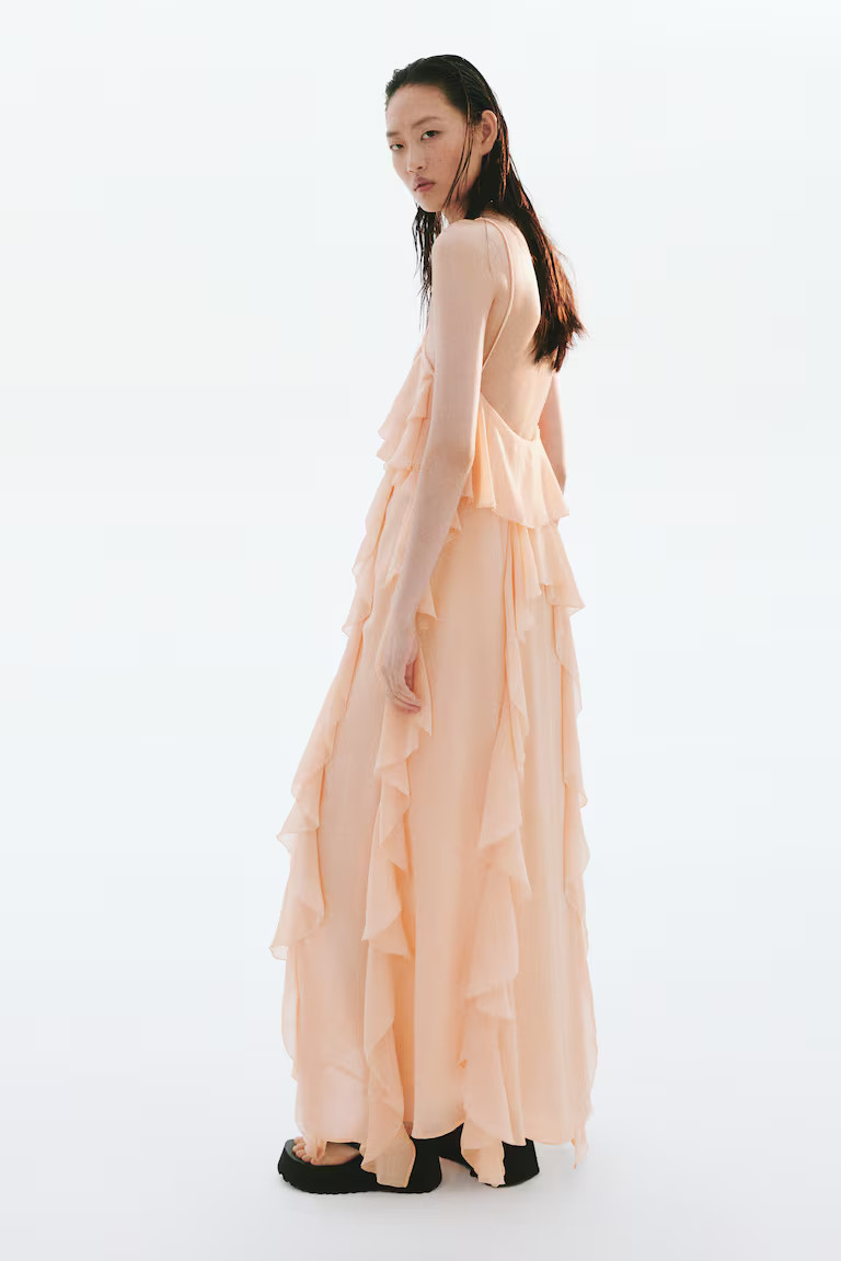 H & M - Flounced Chiffon Dress - Apricot | H&M (US, CA, MX)