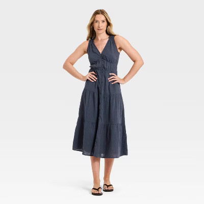 Women's Button-Down Tiered Midi Pullover A-Line Dress - Universal Thread™ | Target