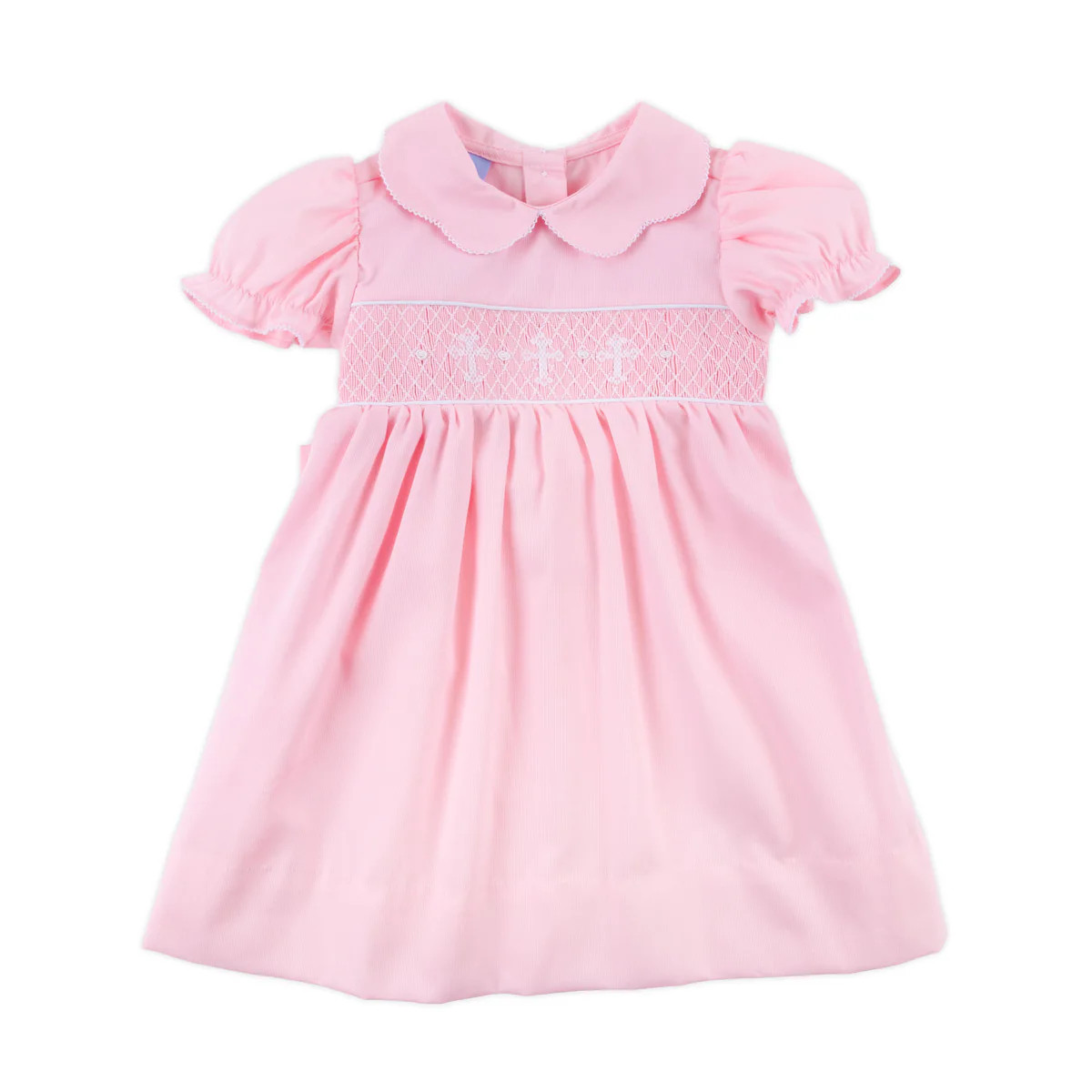 Cross Smocked Pink Pique Collared Dress | Classic Whimsy