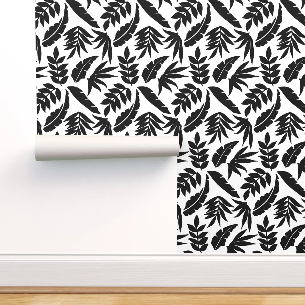 Wallpaper Roll Black And White Tropical Leaves Jungle Decor 24in x 27ft - Walmart.com | Walmart (US)