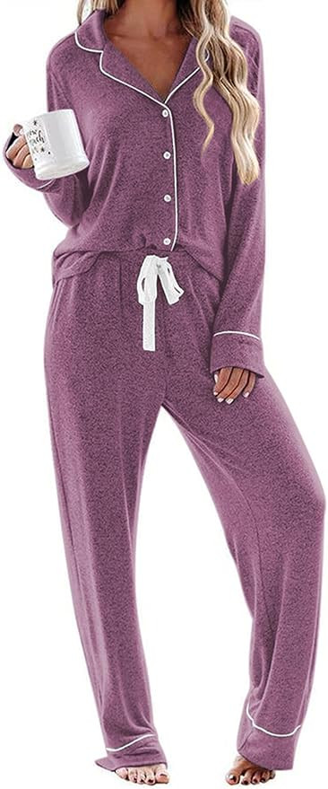Ekouaer Women's Pajamas Long Sleeve Sleepwear Casual Button Down Loungewear Soft Pjs Set S-XXL | Amazon (US)