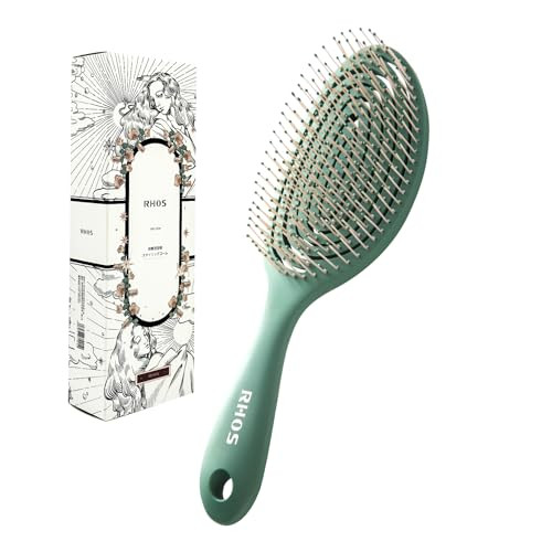 RHOS No-Pull Detangler Brush for Women, Men & Kids - Soft Bristles for Smooth Wet and Dry Hair, Easy Clean Vented Design (Green) | Amazon (US)