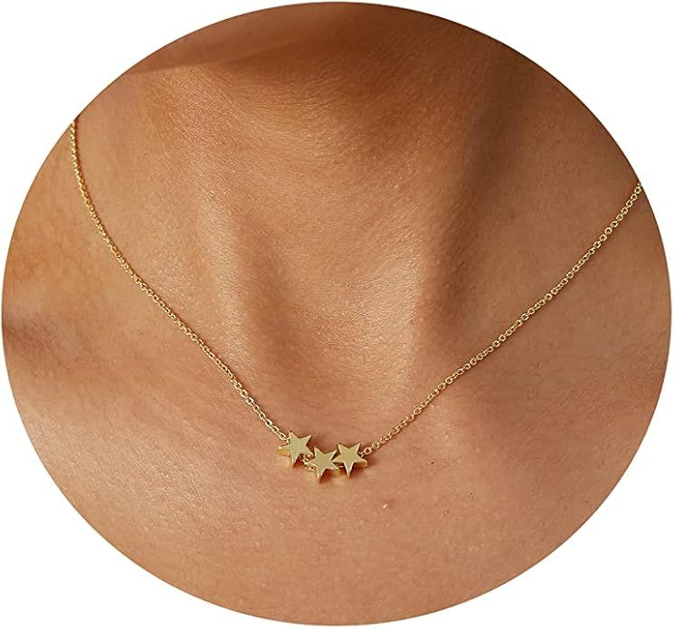 Tasiso Dainty Moon and Star Pendant Necklace for Women 14K Gold Crescent Moon Long Necklace Delic... | Amazon (US)