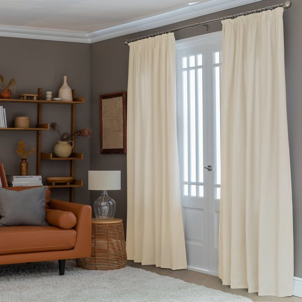 Habitat Herringbone Fully Lined Pencil Pleat Curtains -Cream | Habitat UK