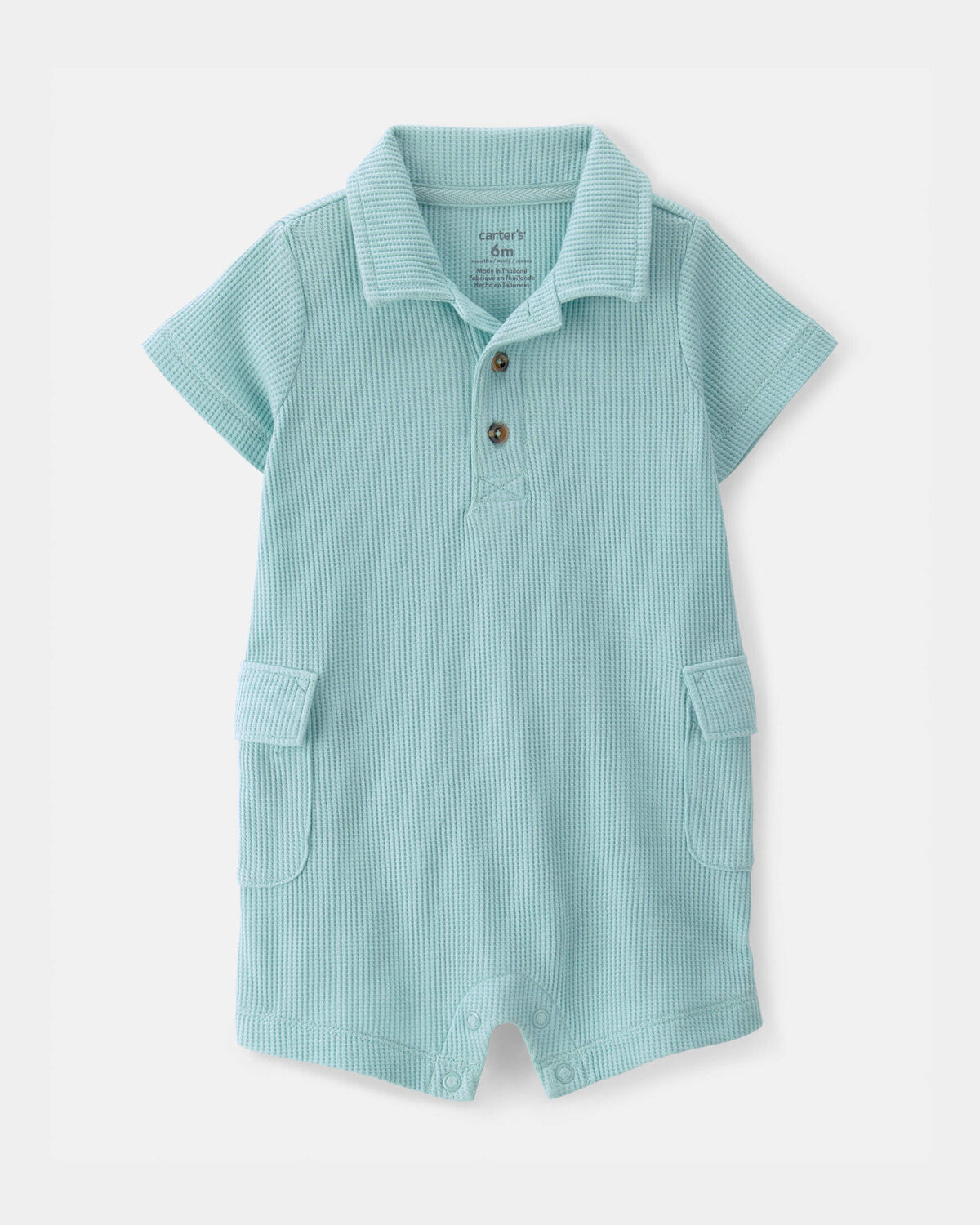 Baby Boy Waffle-Knit Polo Romper - Turquoise | Carter's | Carter's Inc
