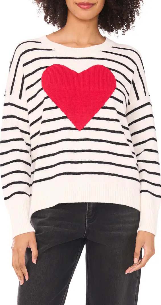 CeCe Stripe Heart Cotton Sweater | Nordstromrack | Nordstrom Rack