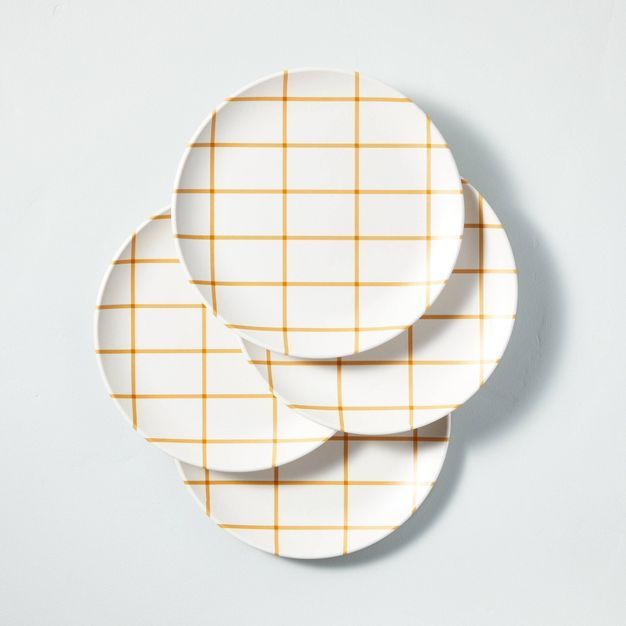 Grid Pattern Bamboo-Melamine Dinner Plate Gold/Cream - Hearth & Hand™ with Magnolia | Target