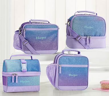 Mackenzie Lavender/Aqua Ombre Sparkle Glitter Lunch Boxes | Pottery Barn Kids