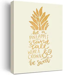 Pineapple Gold Foil Canvas Wall Art Motivational Be a Pineapple Stand Tall Quote Print Framed Can... | Amazon (US)