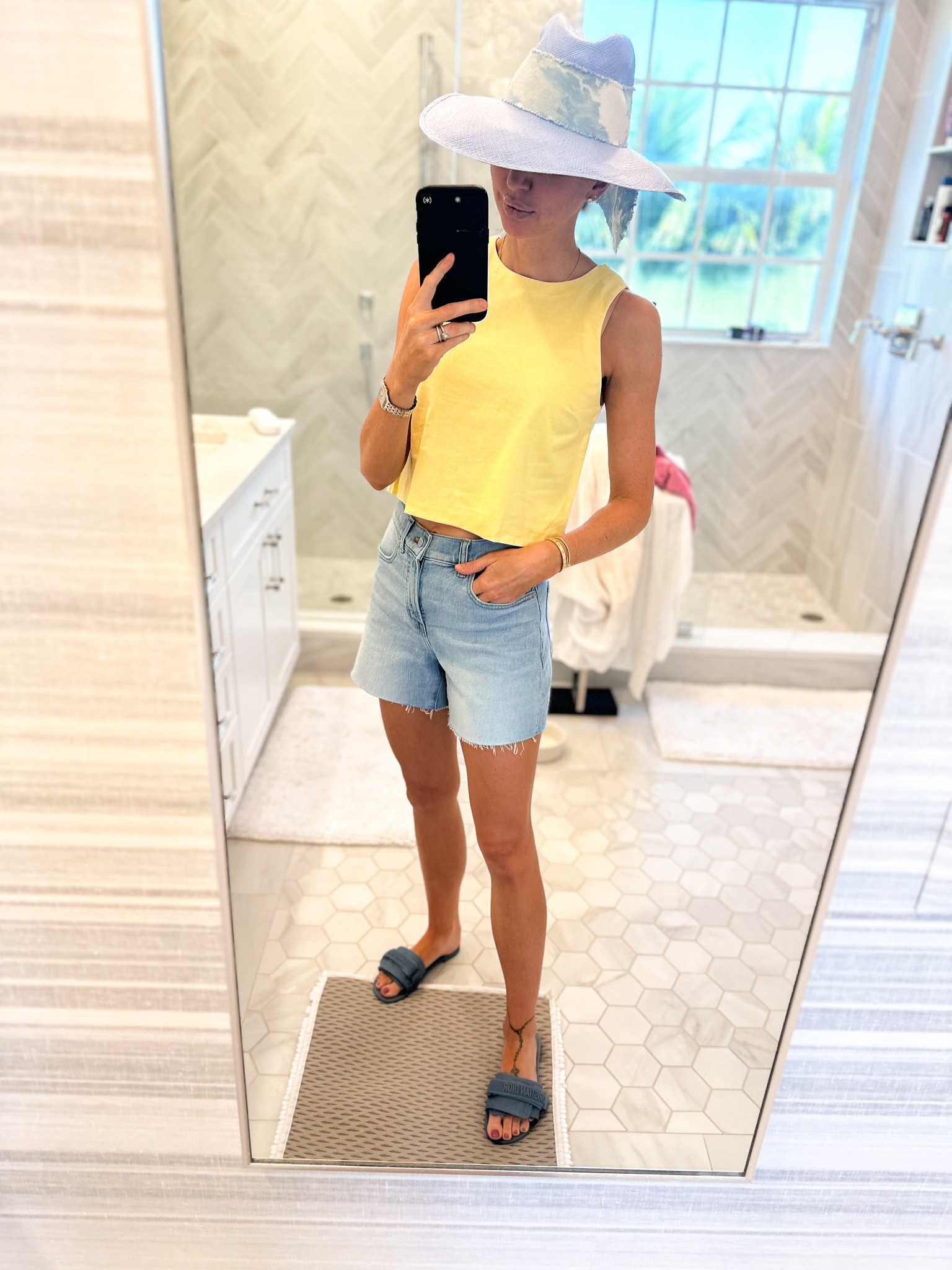 Summer in yellow. Hat by Artesanoo

XS in top
Size 24 in shorts 

#LTKStyleTip #LTKSaleAlert #LTKShoeCrush
