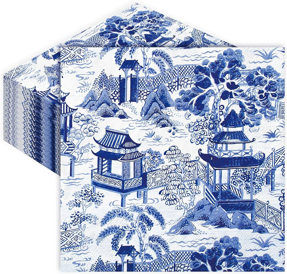 80Pcs Tuscan Paper Napkins 6.5 Inch Blue White Mahjong Disposable Paper Napkin Chinoiserie Dinner... | Amazon (US)