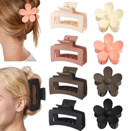 8 Pcs Hair Clips for Women 4.3 Inch Square Claw Clips for Thick or Thin Flower Hair Claw for Girls Non-Slip Hair Accessories for Women ,Natural | Walmart (US)