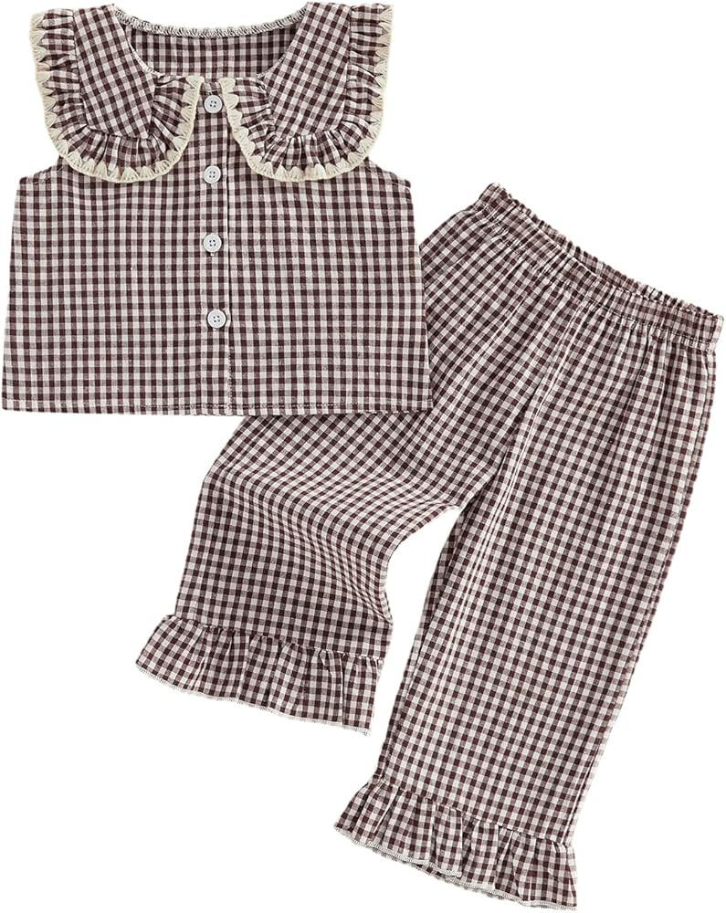 Kupretty Toddler Girl Clothes Baby Summer Outfits Gingham Ruffle Sleeveless Vest Shirt Tank Tops ... | Amazon (US)