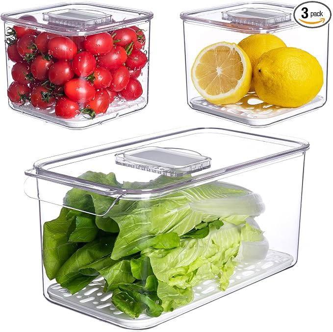 vacane Fresh Produce Saver for Refrigerator, 3 Pcs Food Fruit Lettuce Keeper Containers, Salad Ve... | Amazon (US)