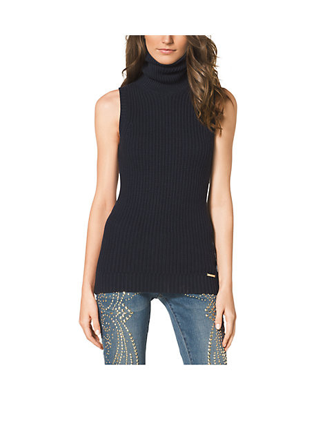 Michael Kors Sleeveless Cotton-Blend Turtleneck in Navy Blue, Size: S | Michael Kors US & CA