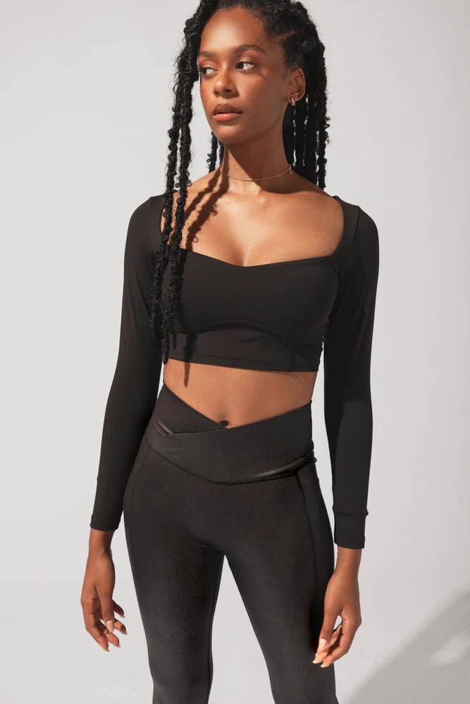 SoHo Sweetheart Long Sleeve Crop Top - Black | POPFLEX